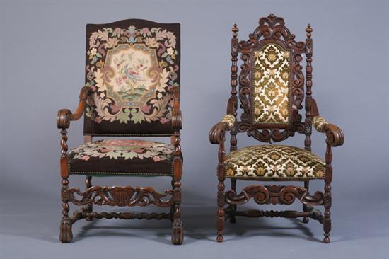 Appraisal: TWO RENAISSANCE REVIVAL CARVED HIGH-BACK ARM CHAIRS th century with