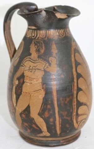 Appraisal: ANCIENT ETRUSCAN PITCHER POSSIBLY BC HIGH SHOWS SEVERAL CHIPS TO