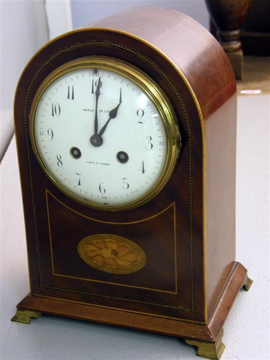 Appraisal: Edwardian mahogany inlaid clock with white enamelled dial black numerals