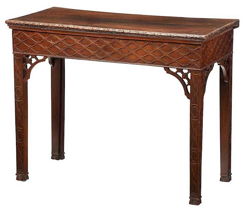 Appraisal: Chinese Chippendale Carved Mahogany Games Table British th century leather