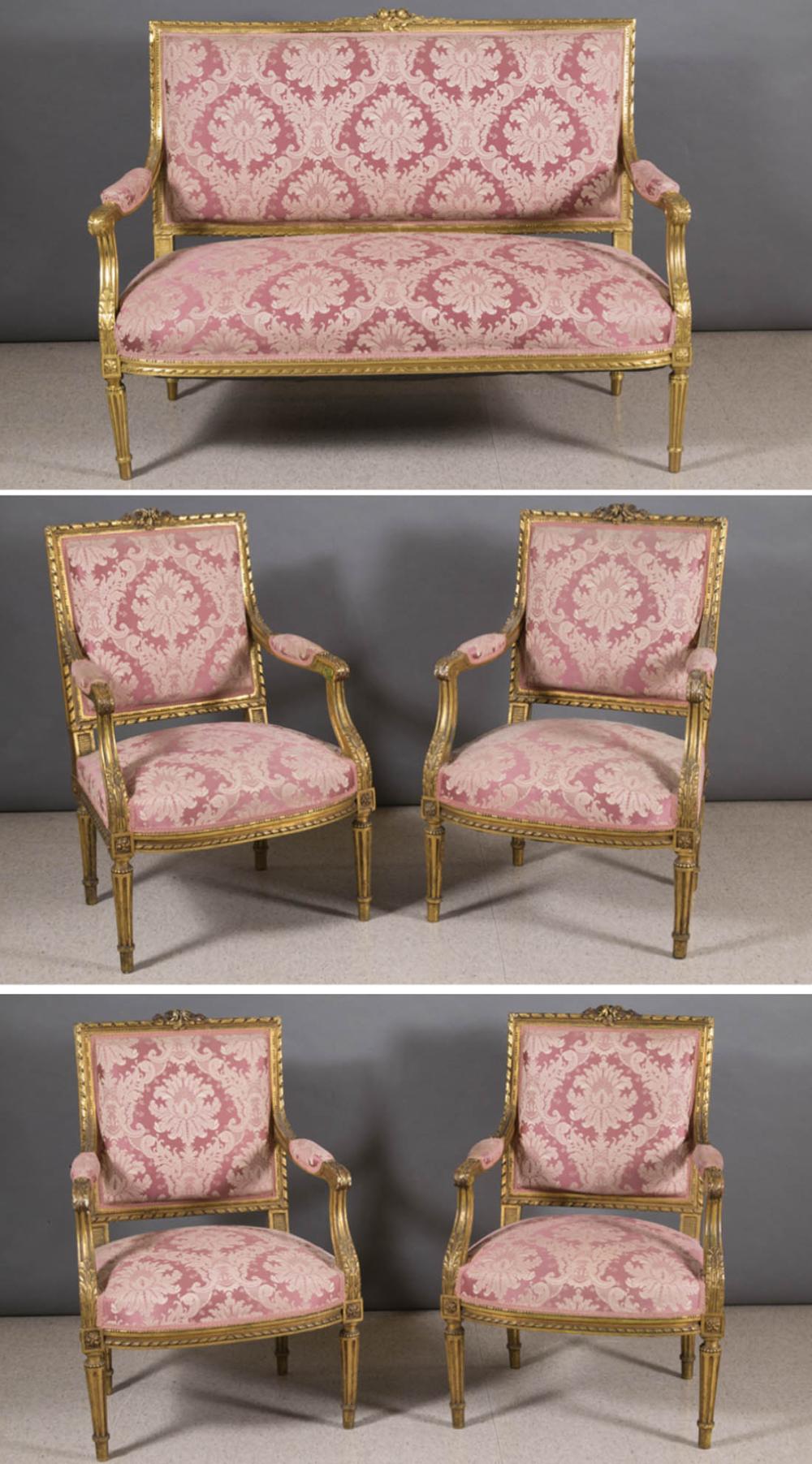 Appraisal: FIVE-PIECE LOUIS XVI STYLE GILTWOOD SEATING FURNITURE SET French c