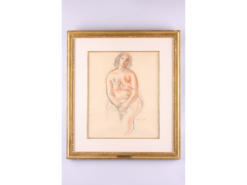 Appraisal: Moses Soyer NY - Seated Figure conte crayon on paper