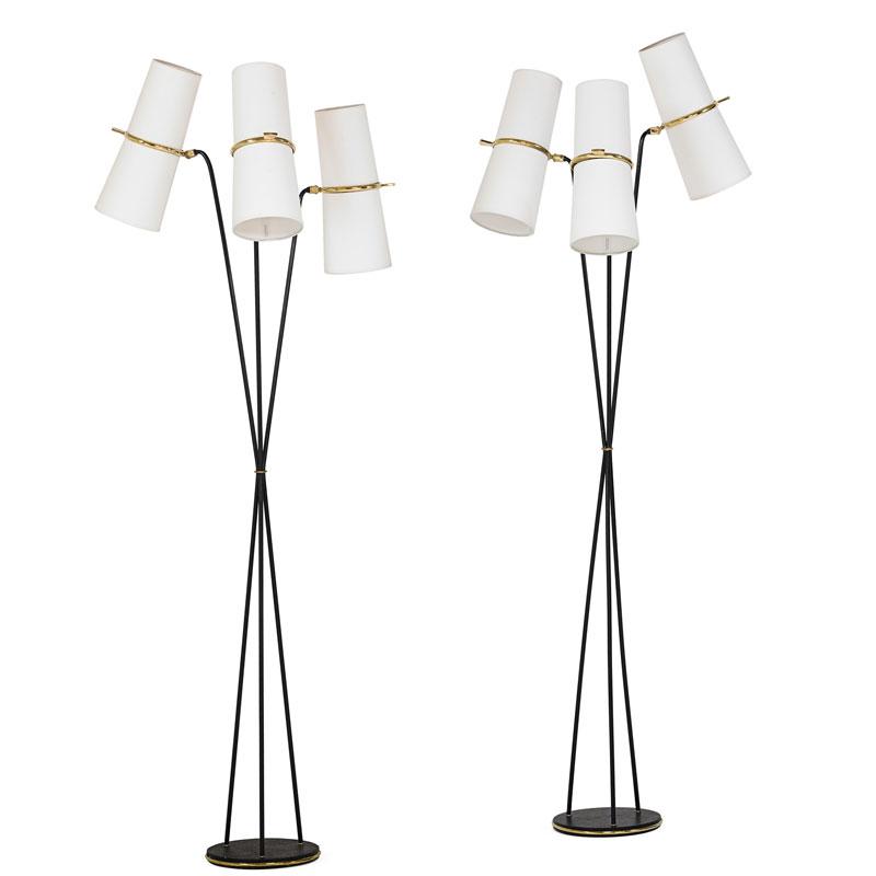 Appraisal: LUNEL Pair of adjustable floor lamps Condition Report Re-enameled metal