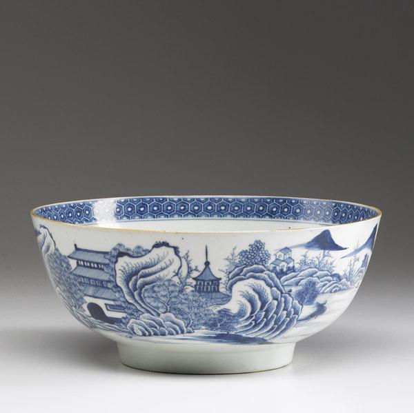 Appraisal: CHINESE EXPORT Blue and white deep bowl with landscape decoration