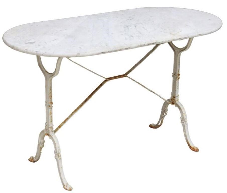 Appraisal: French marble-top cast iron bistro table th c oval marble