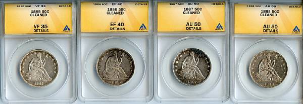 Appraisal: Seated Liberty Half Dollars C VF Details Cleaned ANACS C