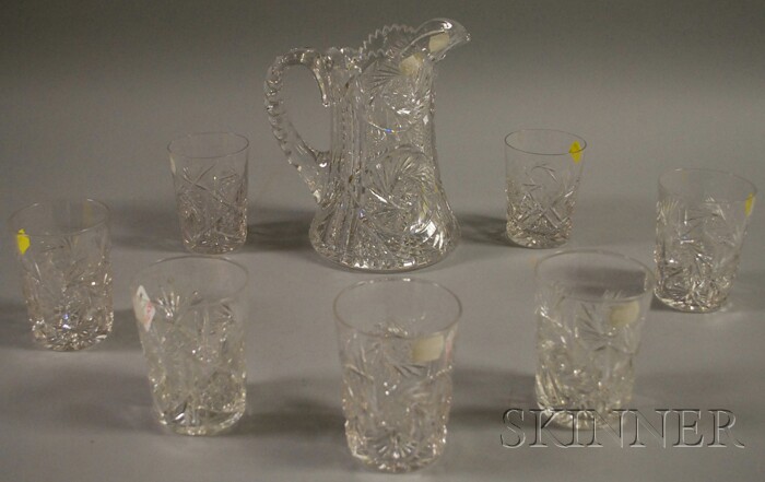 Appraisal: Colorless Cut Glass Pitcher and Seven Similar Tumblers pitcher signed