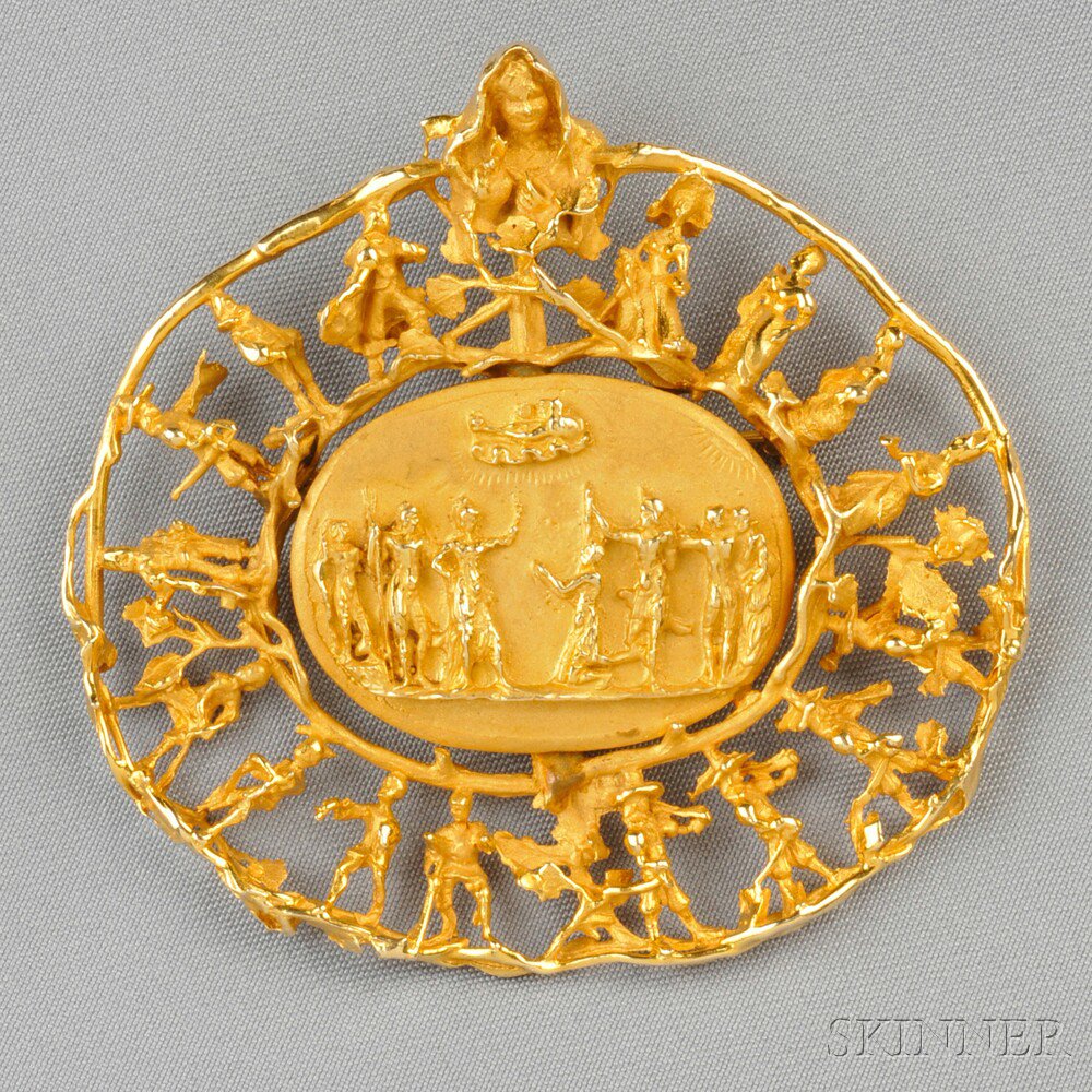 Appraisal: kt Gold Pendant Brooch Eric De Kolb depicting an allegorical