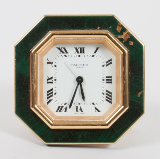 Appraisal: a Cartier Les Must travel clock enameled gilt metal octagonal