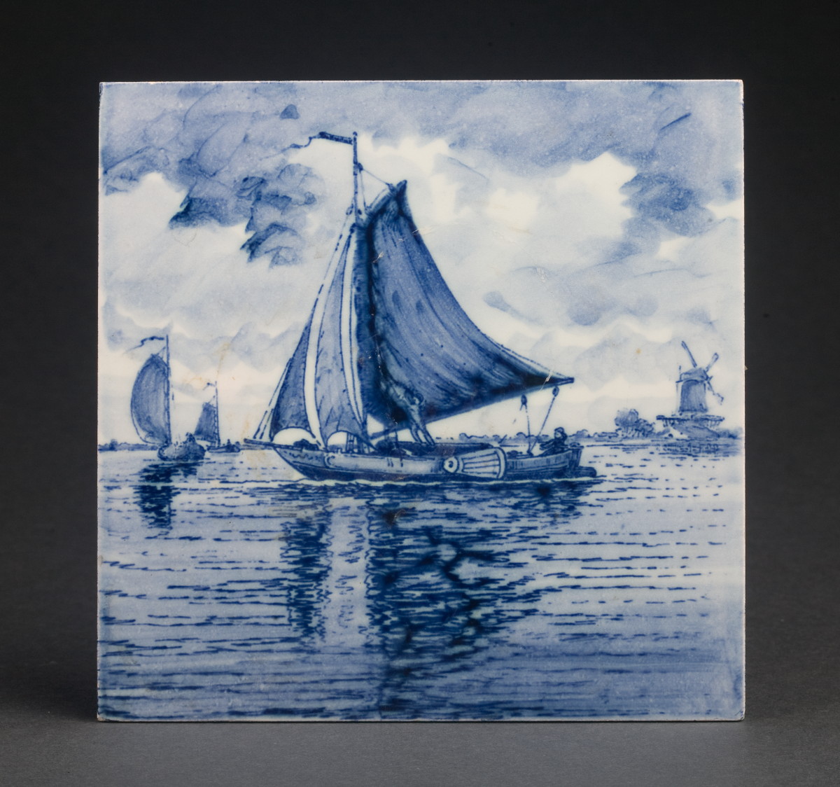 Appraisal: DUTCH DELFT BLUE AND WHITE TILE DEPICTING A SAILBOAT quot