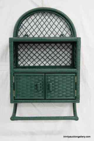 Appraisal: Wicker Rattan Wall Mount Storage Cabinet ShelfFrom an estate is