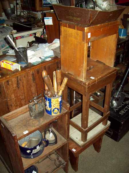 Appraisal: A COLLECTION OF SUNDRIES CONSISTING OF THREE WOODEN STOOLS WOODEN