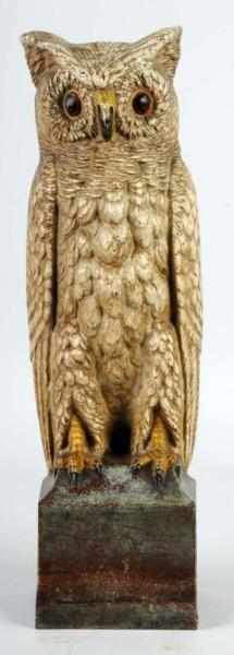 Appraisal: Cast Iron Owl on Pedestal Doorstop Description Made by Bradley