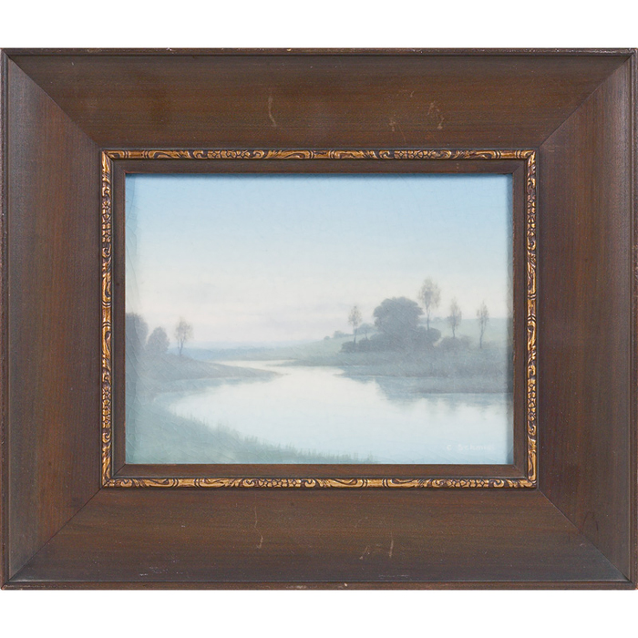 Appraisal: Nice Rookwood plaque Vellum glaze titled A Quiet Stream finely