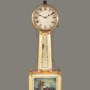 Appraisal: A Federal Giltwood Brass and Eglomise War of Banjo Clock