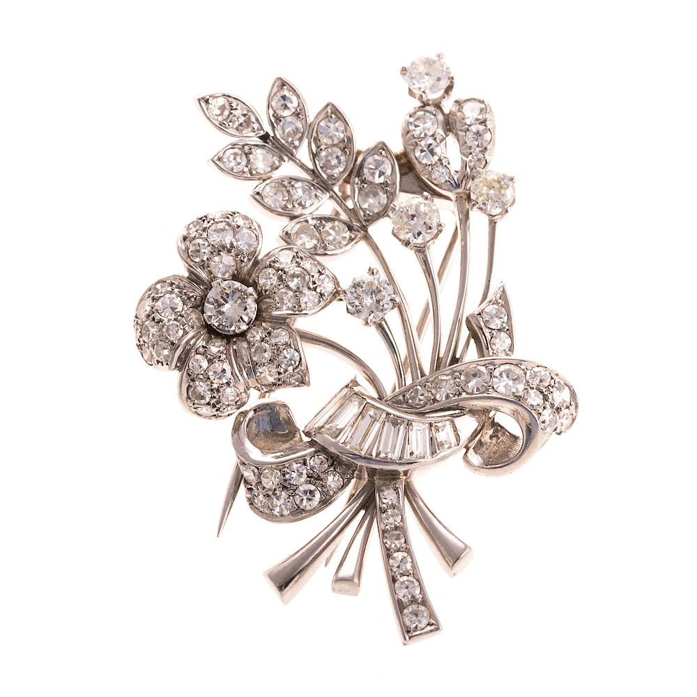 Appraisal: A Ladies Vintage Diamond Floral Brooch in Platinum Platinum bouquet