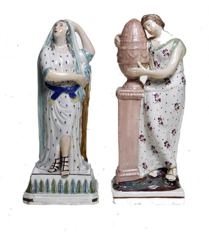 Appraisal: A STAFFORDSHIRE PEARLWARE FIGURE OF HOPE in turquoise lined mantle