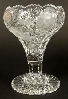 Appraisal: Antique American Brilliant Cut Glass Vase Pedestal Bowl Lovely Flower