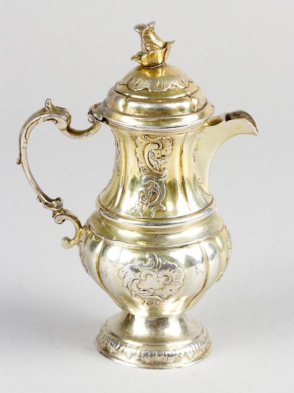 Appraisal: A small German Rococo silver coffee or chocolate pot A