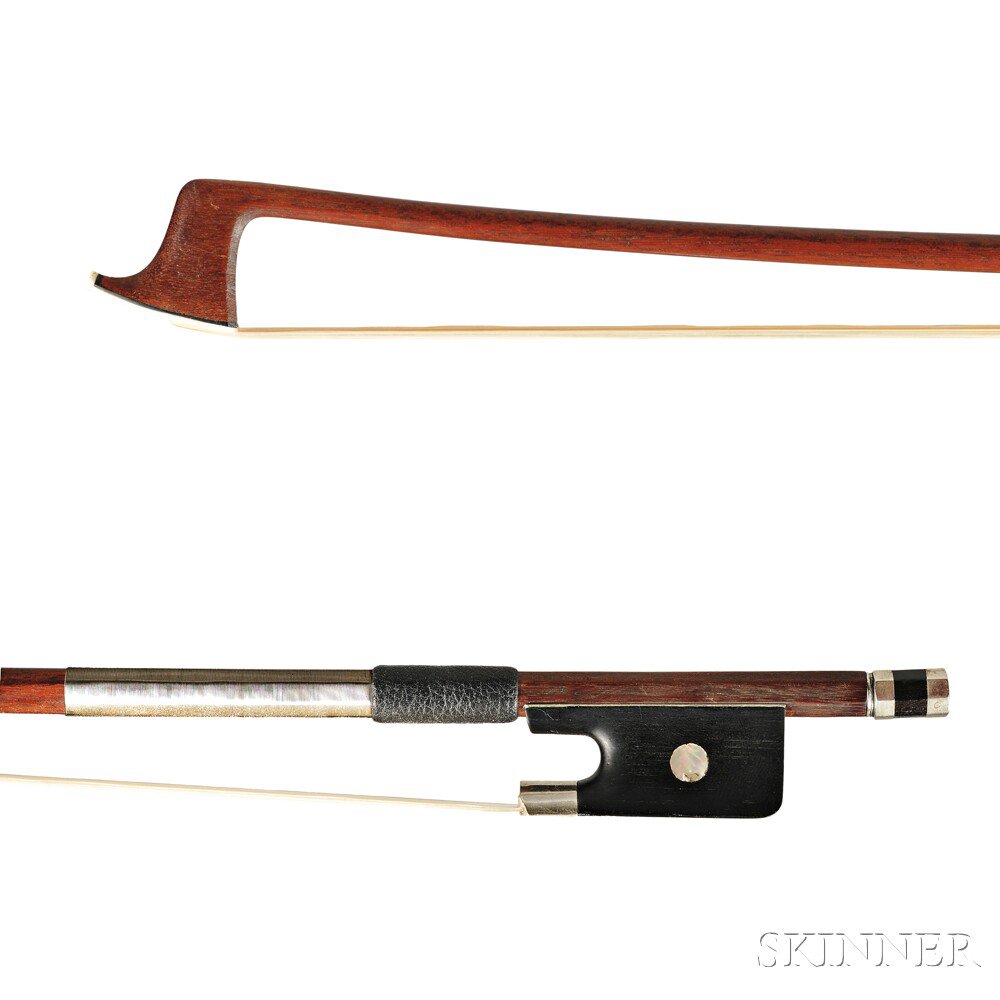 Appraisal: Nickel Silver-mounted Violin Bow E F OUCHARD the round stick