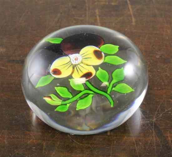 Appraisal: A Baccarat glass 'pansy' paperweight mid th century with starcut