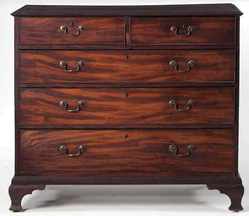 Appraisal: English Chippendale Chest of Drawerscirca s mahogany mahogany veneers oak