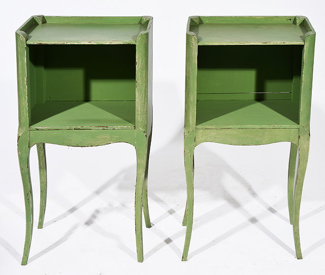 Appraisal: A PAIR OF FRENCH PROVENCE STYLE PAINTED BEDSIDE CABINETS with