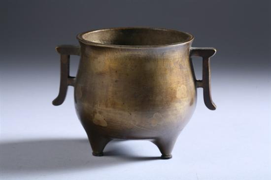 Appraisal: CHINESE BRONZE TRIPOD CENSER With handles - in high