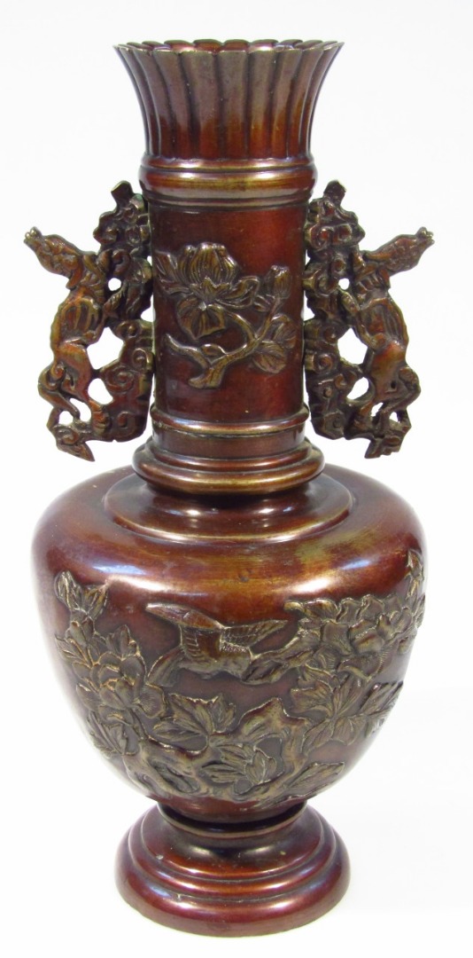 Appraisal: A Japanese later Meiji period bronze vase the cylindrical stem