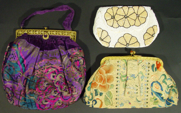 Appraisal: Three clutch bags one with chinoiserie design embroidery and hardstone