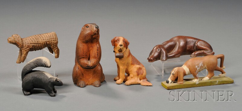 Appraisal: Six Miniature Wood Animal Carvings America th to th century