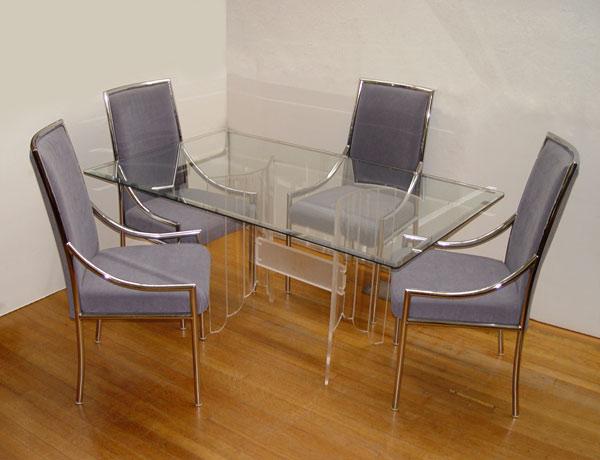 Appraisal: MODERNE GLASS TOP LUCITE BASE DINING TABLE WITH CHROME FRAMES