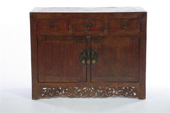 Appraisal: CABINET Chinese th century elm Mortised construction with carved openwork