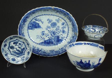 Appraisal: An th century Chinese blue painted porcelain dish with ribbed