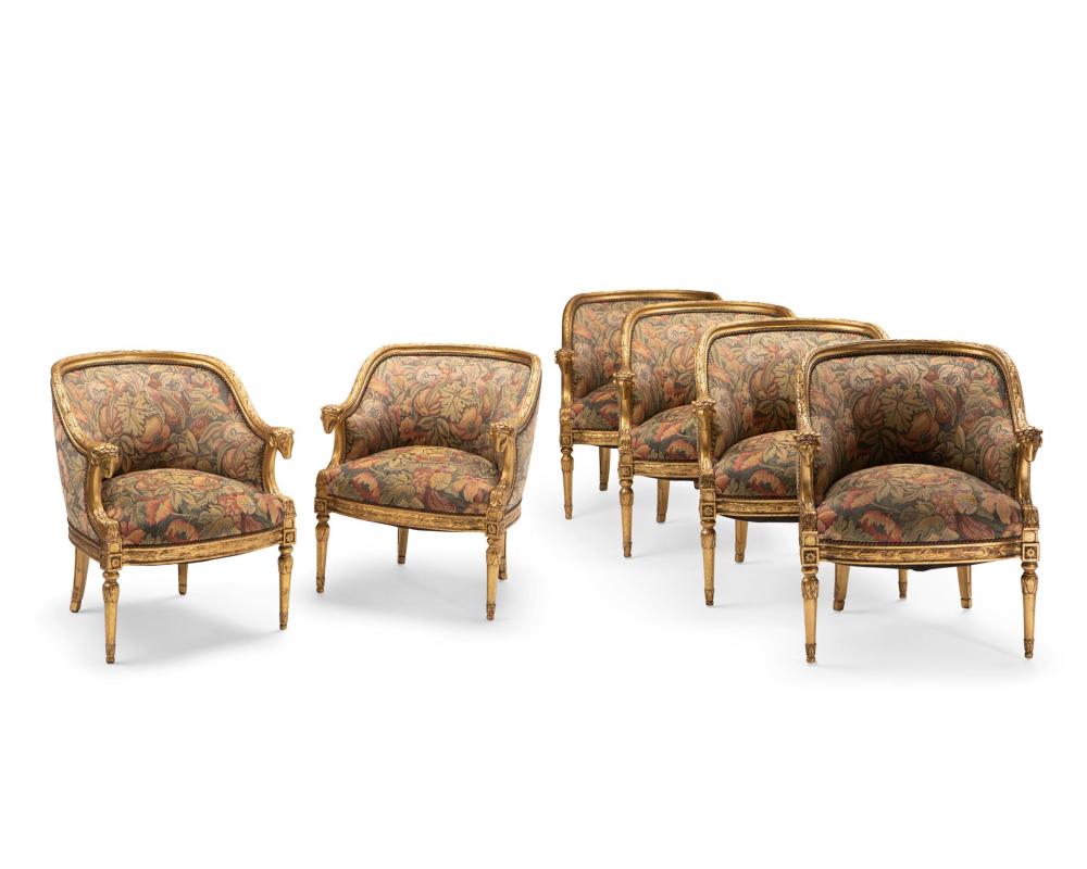 Appraisal: A set of Neoclassical-style berg re armchairs th Century Each