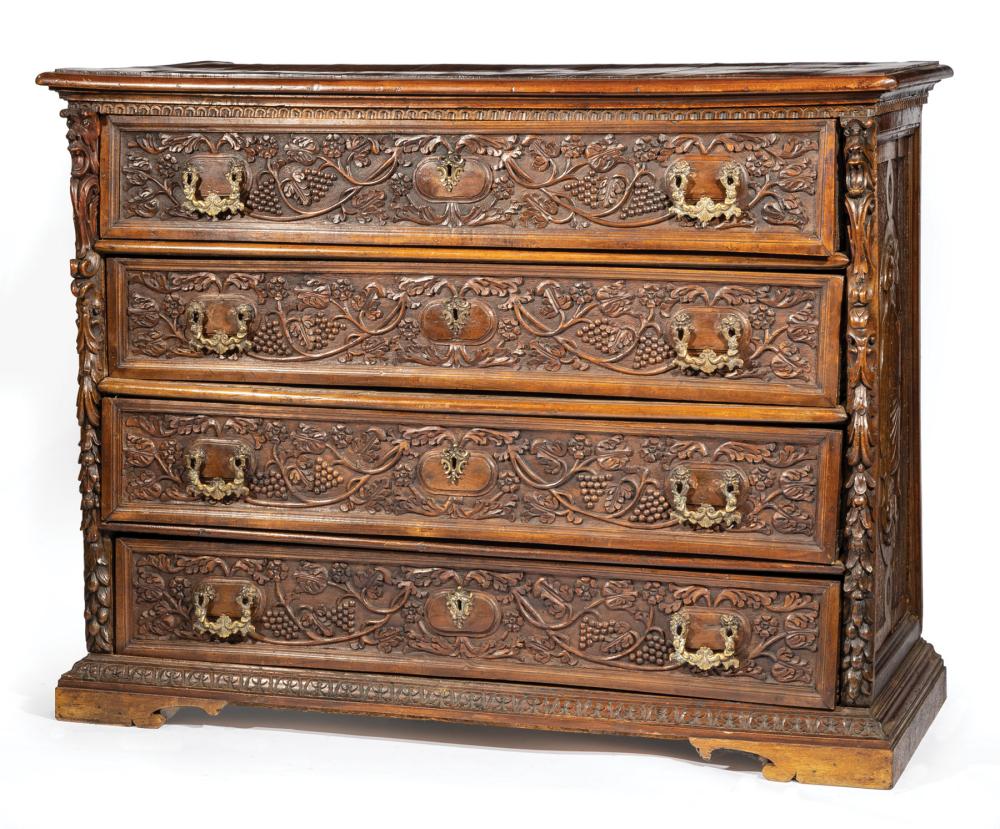 Appraisal: Italian Rococo Carved Walnut Chest of Drawers likely th th