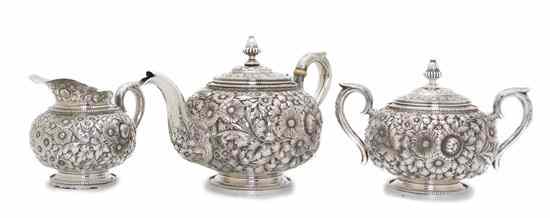 Appraisal: An American Sterling Silver Tea Service Gorham having allover floral