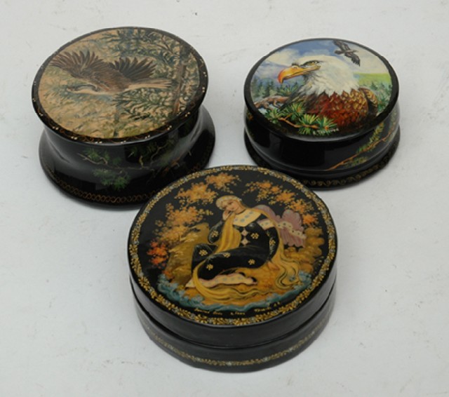 Appraisal: THREE RUSSIAN LACQUERED BOXES