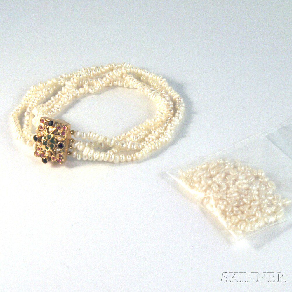 Appraisal: Indian Seed Pearl Bracelet four strands of pearls extra pearls