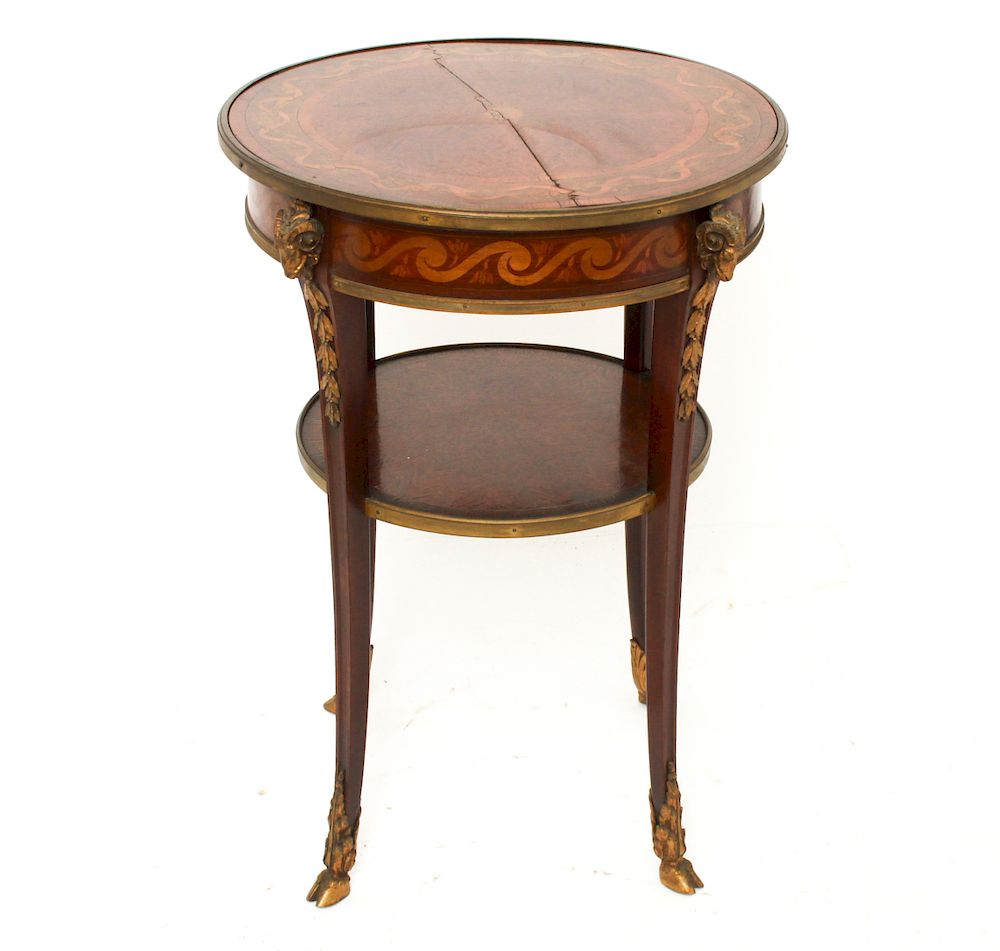 Appraisal: French Marquetry Side Table w Gilt Bronze Mounts French marquetry