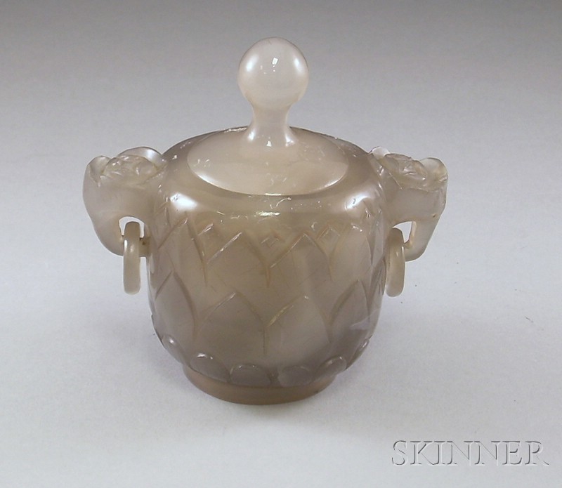 Appraisal: Rock Crystal Carved Covered Cup handles with rings carved leaf