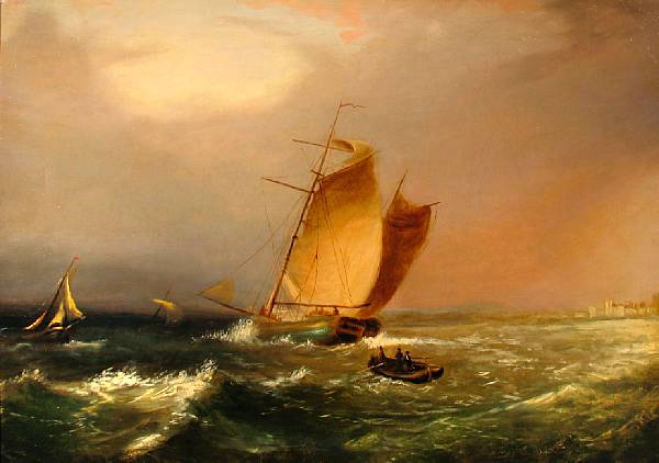 Appraisal: English School th century Sailing ships in rough waters near