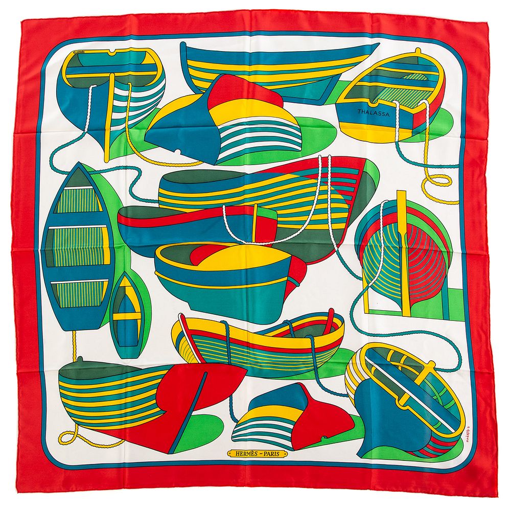 Appraisal: An Hermes Thalassa Scarf A red teal and multicolor Hermes