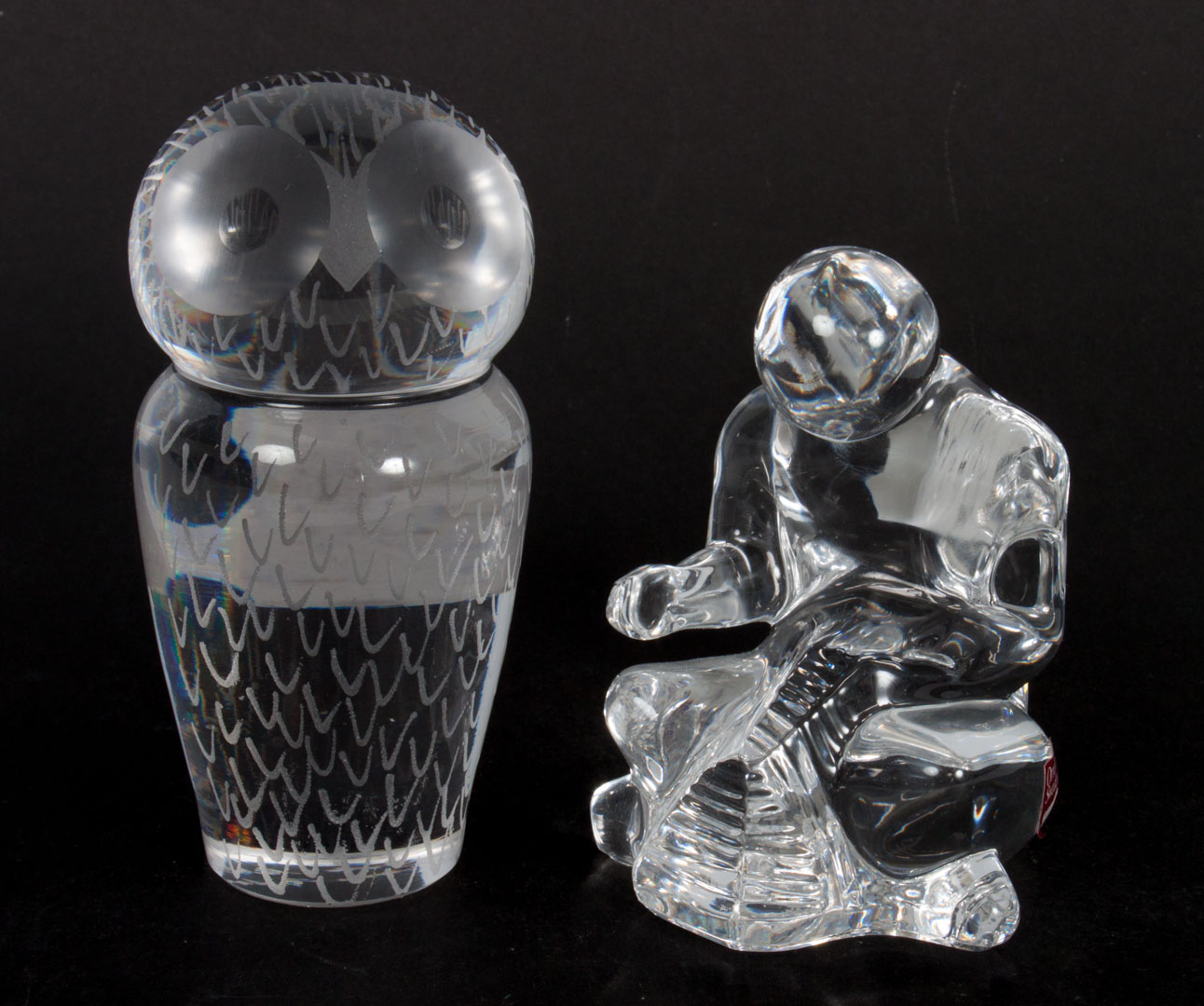 Appraisal: Two Swedish glass figures Kosta Boda etched glass owl signed