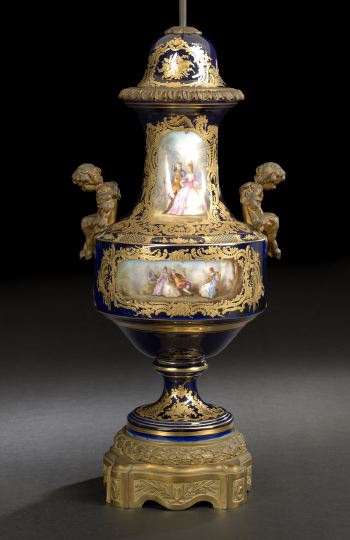 Appraisal: Stately French Gilt-Brass-Mounted Bleu du Roi Porcelain Vase fourth quarter