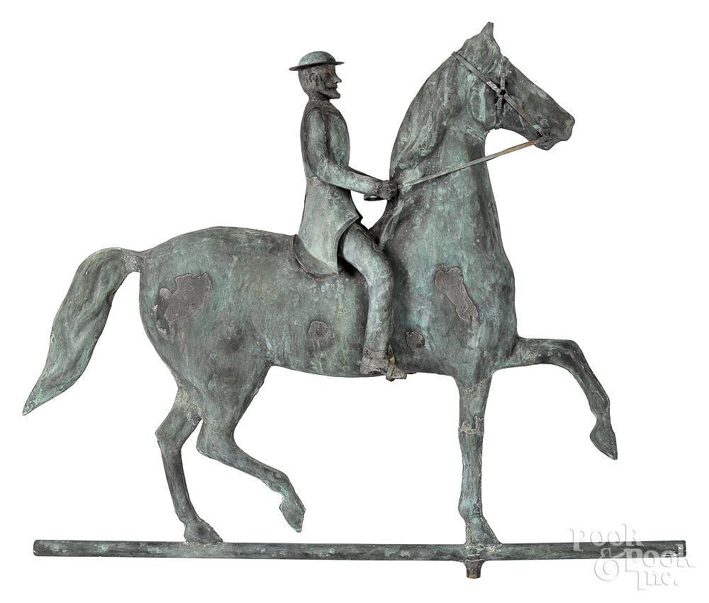 Appraisal: Swell bodied copper horse and rider weathervane Swell bodied copper