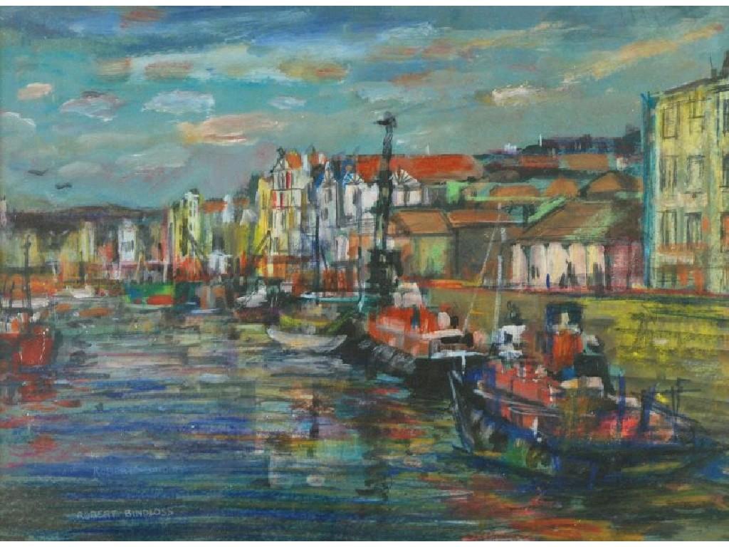 Appraisal: ROBERT BINDLOSS b MIXED MEDIA ON PAPER Quayside scene with