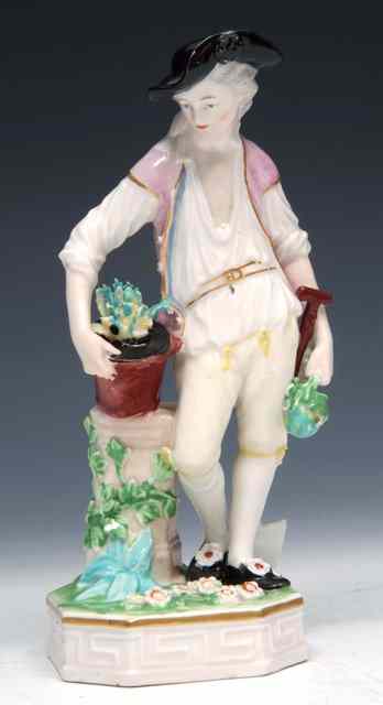 Appraisal: AN TH CENTURY DERBY FIGURE of a gardener kneeling against