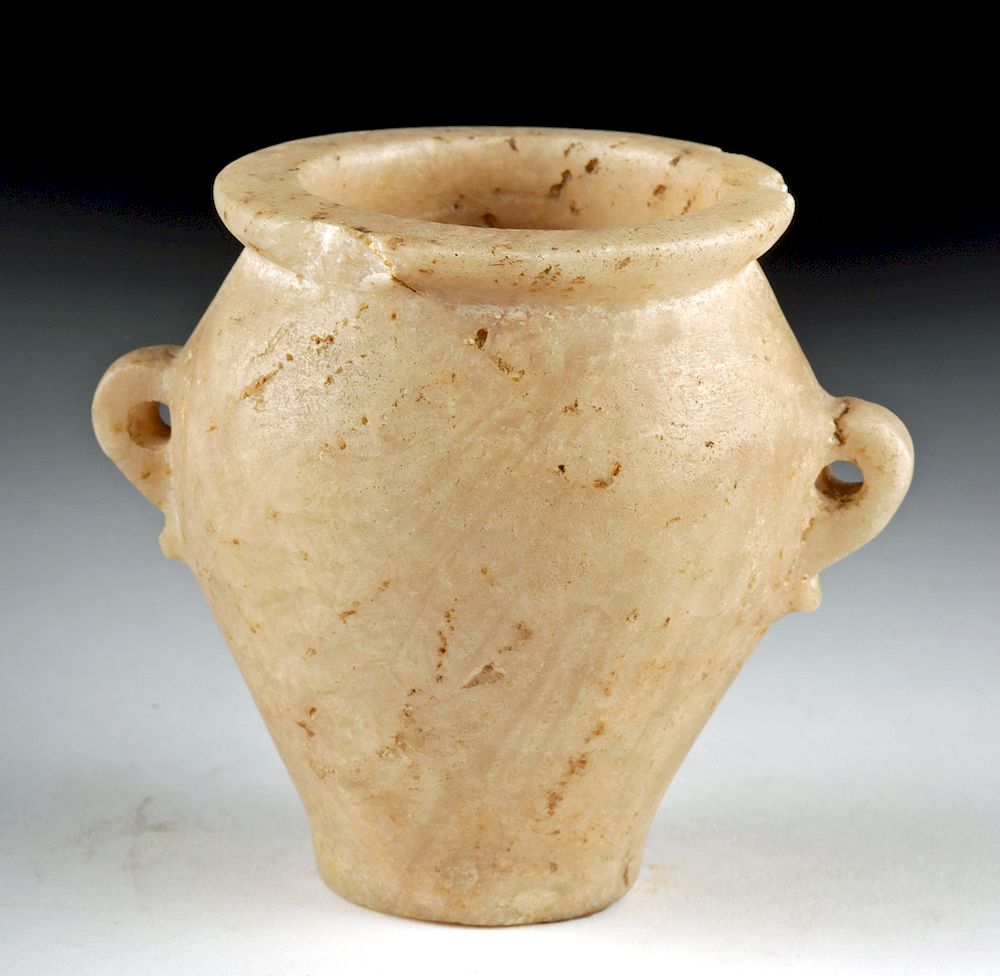 Appraisal: Egyptian Late Dynastic Alabaster Jar w Lug Handles Originally Listed