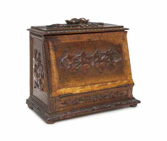 Appraisal: An English Carved Walnut Letter Box having a rectangular lift-top